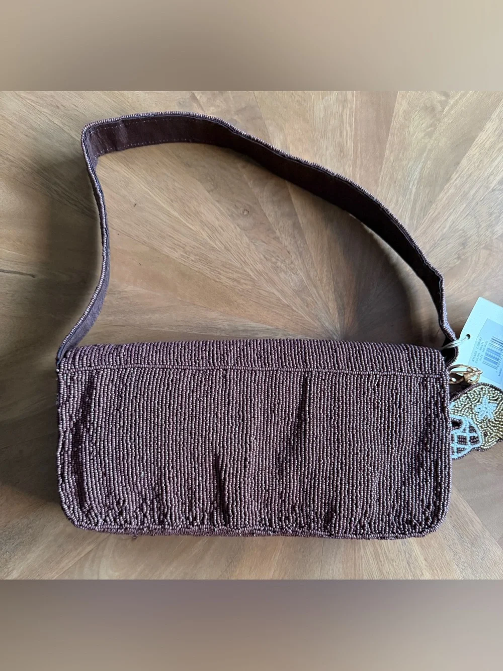 Sol and Mer Brown Beaded Football Motif Shoulder Bag